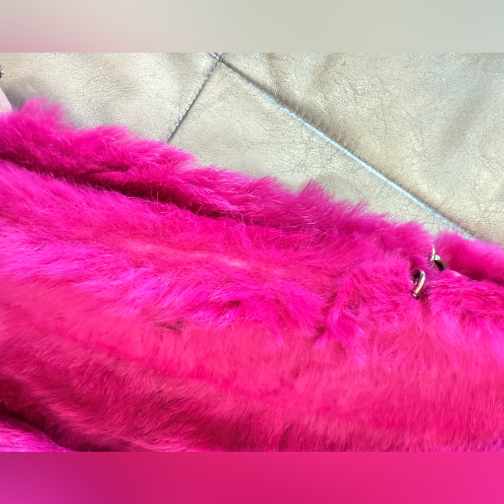 AUTHENTIC CHANEL LAPIN RABBIT FUR HOT PINK PURSE DOUBLE CHAIN STRAP CLUTCH RARE - Picture 13 of 16